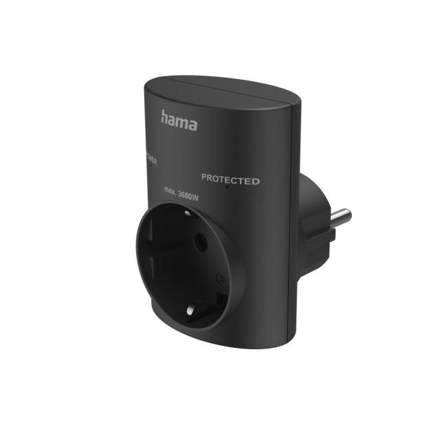 HAMA Контакт с вградена защита от пренапрежение, черен