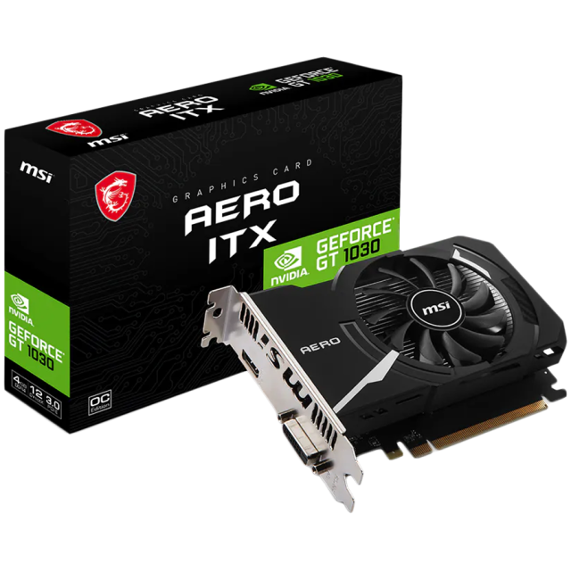 Видео карта MSI nVIDIA GeForce GT 1030 AERO ITX OC 4GB GDDR4, 64-bit, HDMI, DVI