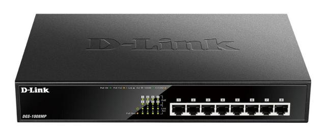 Суич D-Link DGS-1008MP, 8 x PoE 10/100/1000 Gigabit, неуправляем десктоп суич