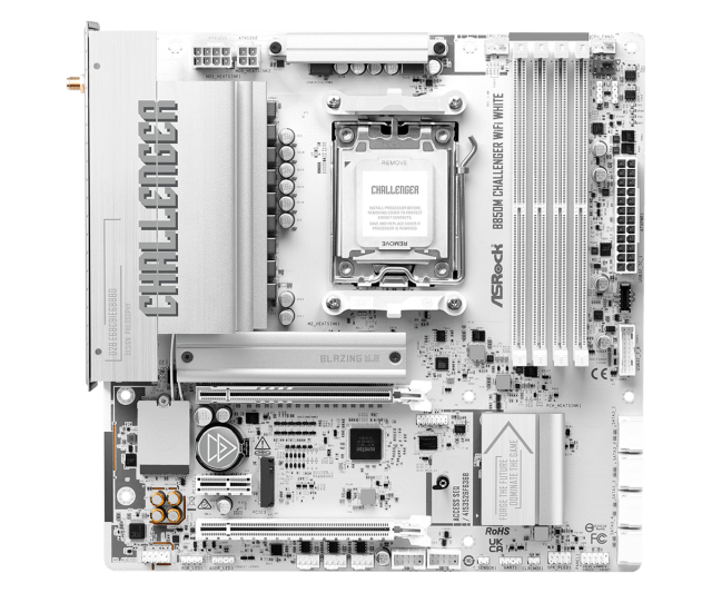 Дънна платка ASRock B850M CHALLENGER WIFI WHITE, AM5, 4x DDR5, 2x M.2 NVMe, 4x SATA 6Gb/s, Wi-Fi 7+BT, HDMI, Micro ATX