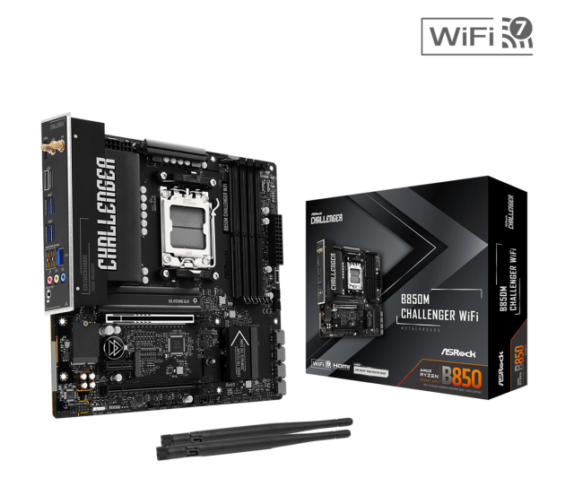 Дънна платка ASRock B850M CHALLENGER WIFI, AM5, 4x DDR5, 2x M.2 NVMe, 4x SATA 6Gb/s, Wi-Fi 7+BT, HDMI, Micro ATX