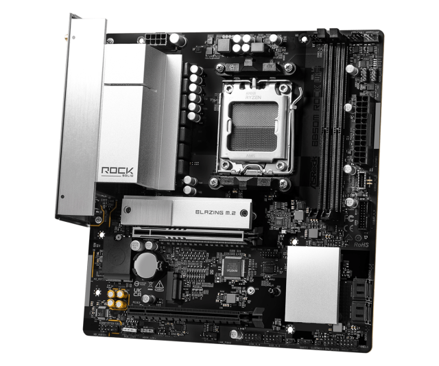 Дънна платка ASRock B850M ROCK WIFI, AM5, 2x DDR5, 2x M.2 NVMe, 4x SATA 6Gb/s, Wi-Fi 6E+BT, HDMI, DisplayPort, Micro ATX