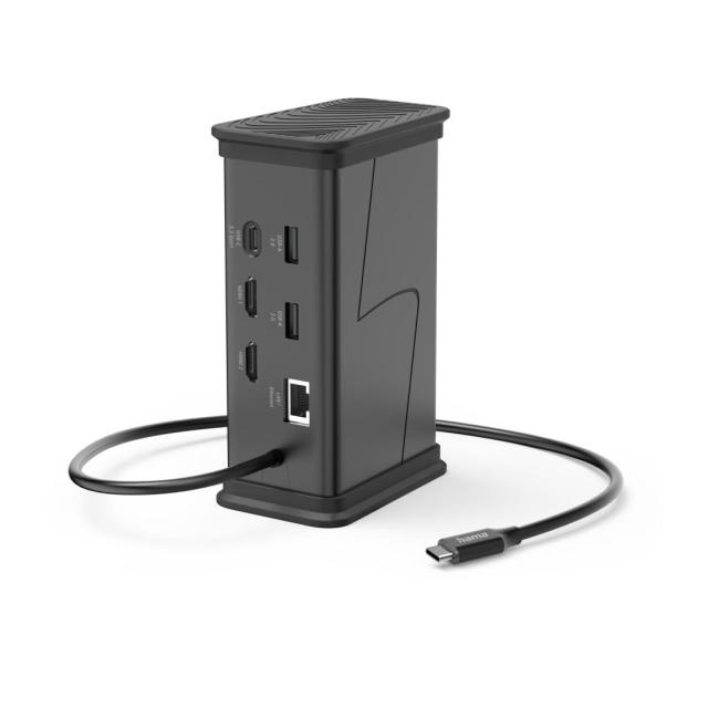 Мултипортов адаптер HAMA USB-C "Connect2Office Black", 9 порта, 2x HDMI™, USB-A, USB-C, LAN