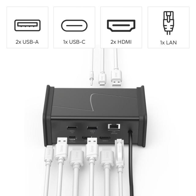 Мултипортов адаптер HAMA USB-C "Connect2Office Black", 9 порта, 2x HDMI™, USB-A, USB-C, LAN