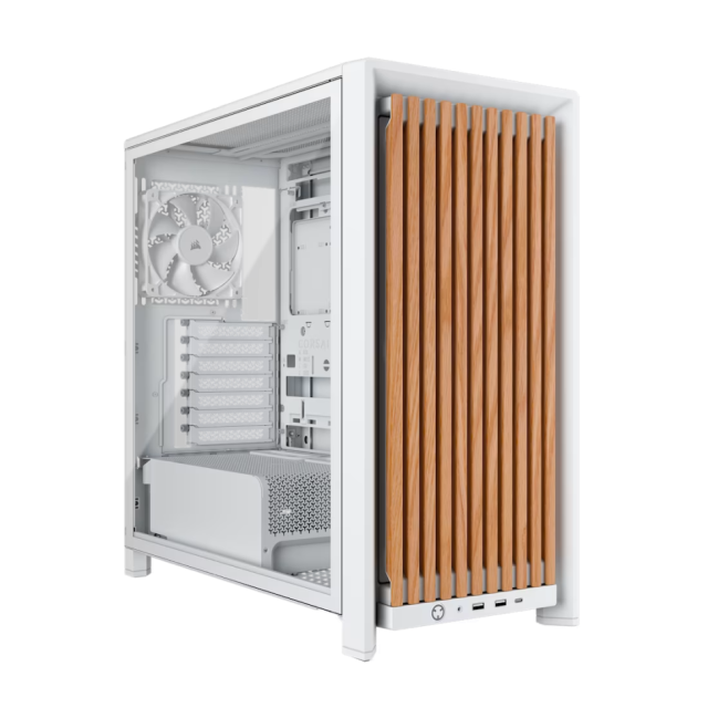 Кутия Corsair Frame 4000D Wood RS, White/Oak, Mid-Tower, 1x USB Type-C, 2x USB 3.2, Mini-ITX, Micro-ATX, ATX, E-ATX