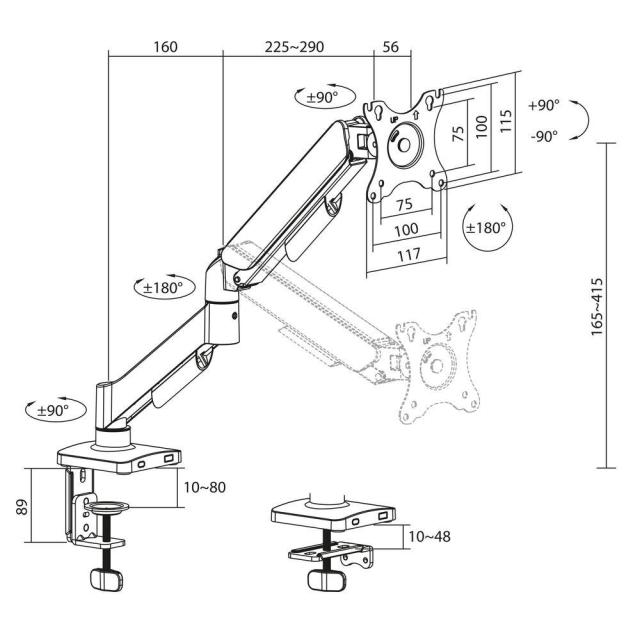 Стойка за монитор за бюро ACT AC8313, Регулируема, 17" - 34", 9 кг, газова пружина