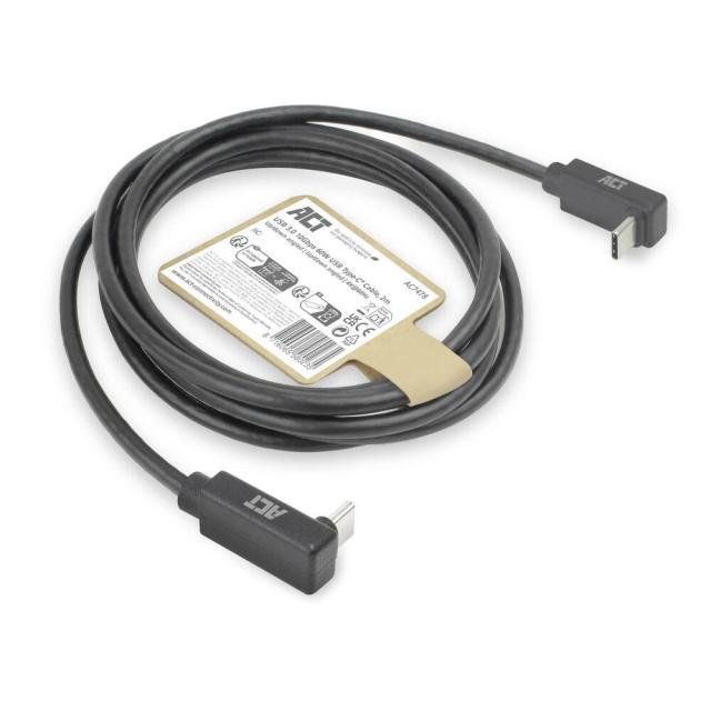 Кабел ACT USB Type-C към USB Type-C-C, 10Gbps 60W, 90° ъглов, 2m
