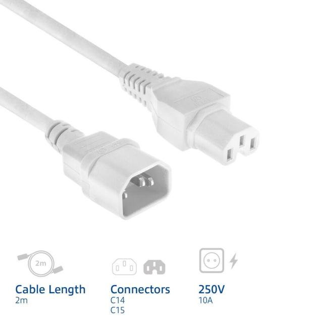 Захранващ кабел ACT C14-C15, бял, 2.0m.