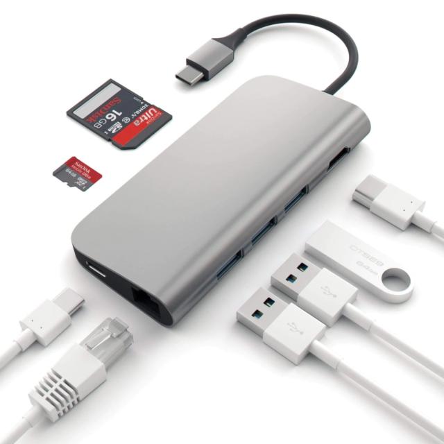 Докинг станция Satechi Aluminium Type-C Multi-Port Adapter (HDMI 4K,3x USB 3.0,MicroSD,Ethernet) - Space Grey
