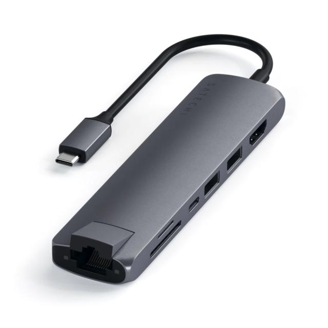 Докинг станция Satechi Aluminium Type-C Slim Multiport (1xHDMI 4K,2x USB-A,1x SD,1x Ethernet) - Space Grey