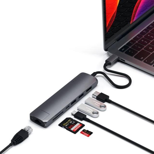 Докинг станция Satechi Aluminium Type-C Slim Multiport (1xHDMI 4K,2x USB-A,1x SD,1x Ethernet) - Space Grey