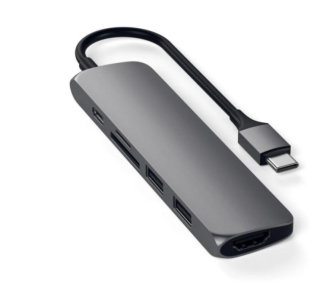 Адаптер Satechi TYPE-C Slim Multimedia Adapter V2, USB-C port, micro/SD card reader, USB-C Power Delivery (PD max 60W output, no video), 4K HDMI , USB 3.0 ports, Space Gray