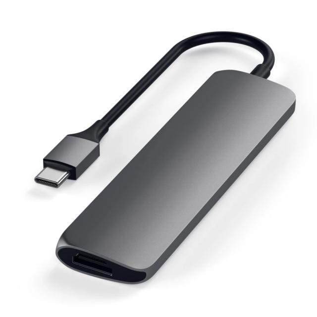 Адаптер Satechi TYPE-C Slim Multimedia Adapter V2, USB-C port, micro/SD card reader, USB-C Power Delivery (PD max 60W output, no video), 4K HDMI , USB 3.0 ports, Space Gray