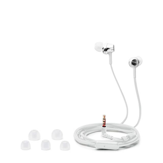 Слушалки Sony Headset MDR-EX155AP, микрофон, тип "тапи", Бели
