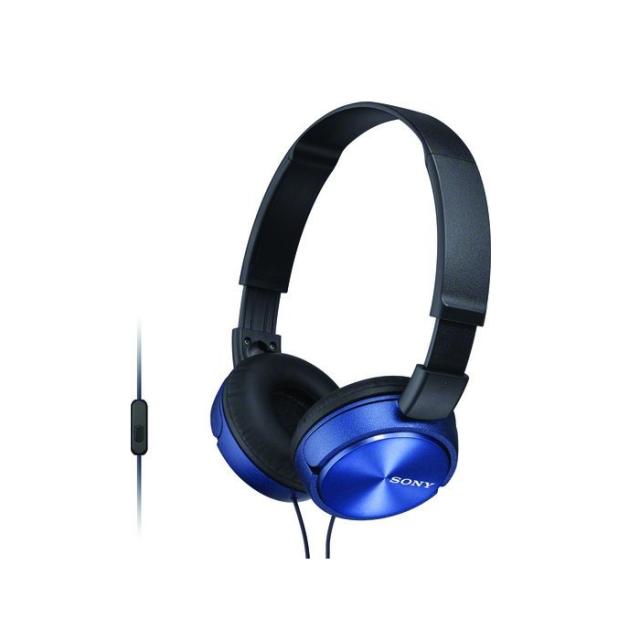 Слушалки Sony Headset MDR-ZX310AP, микрофон, 3,5 мм жак, Син