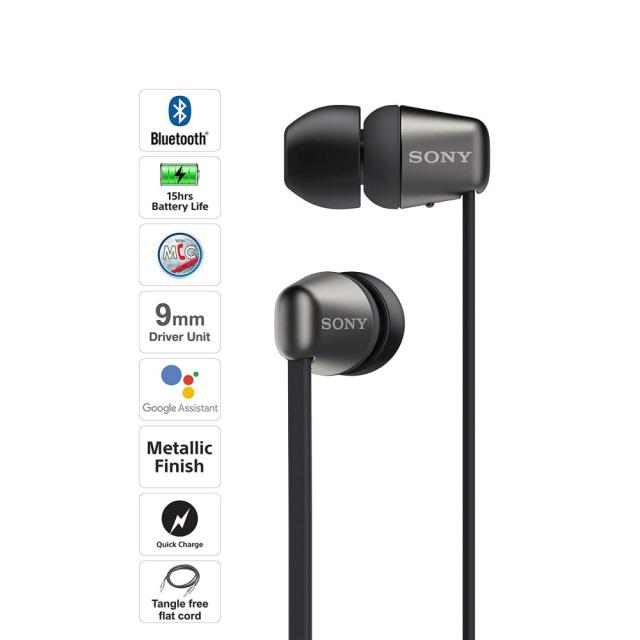 Слушалки Sony WI-C310, безжични, Bluetooth, микрофон, тип "тапи", Черни