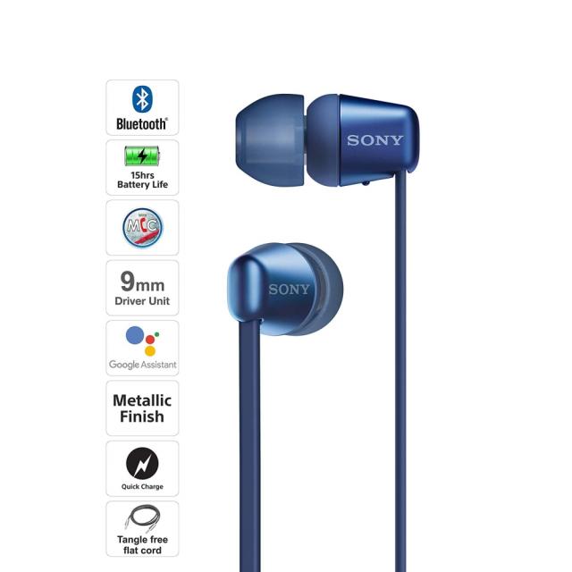 Слушалки Sony WI-C310, безжични, Bluetooth, микрофон, тип "тапи", Сини