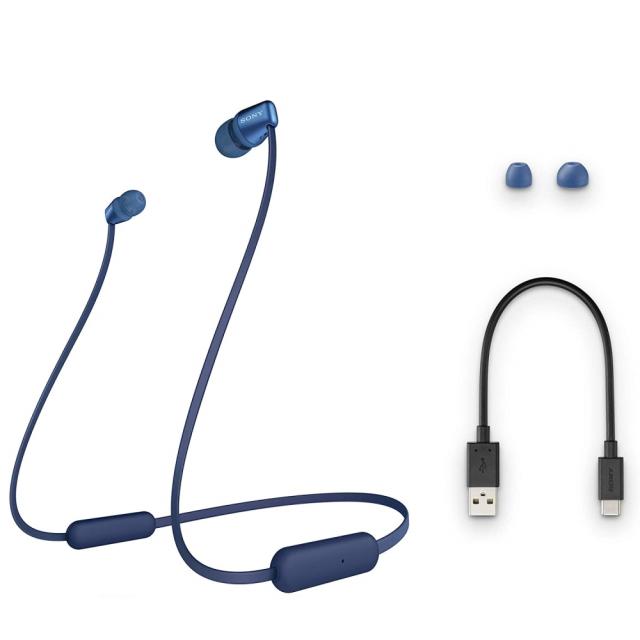 Слушалки Sony WI-C310, безжични, Bluetooth, микрофон, тип "тапи", Сини