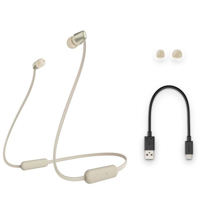 Слушалки Sony WI-C310, безжични, Bluetooth, микрофон, тип "тапи", Златисти