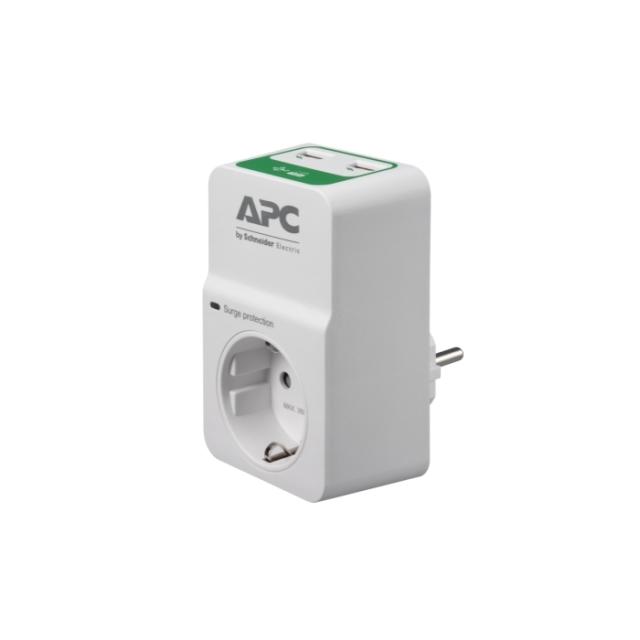 Eлектрически филтър APC Essential SurgeArrest, 1 гнездо, 2x USB, 230V, Бял