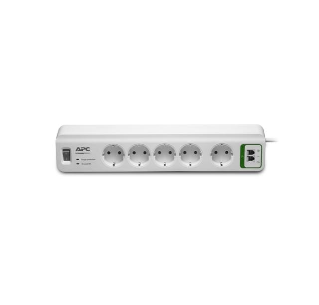 Разклонител APC Essential SurgeArrest 5, 5 гнезда, 2 x RJ-11, 230V, Бутон вкл/изкл,  1.8m