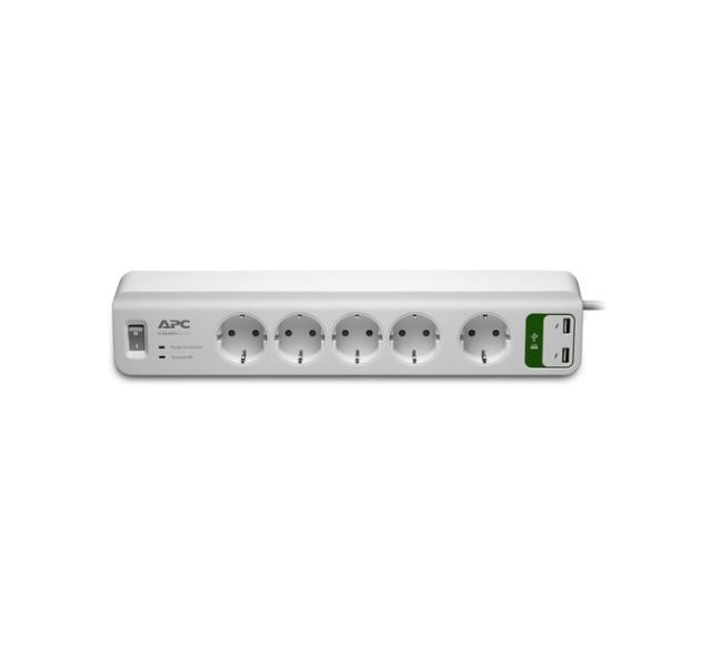 Разклонител APC Essential SurgeArrest 5, 5 гнезда, 2 x USB 2.4A, 230V ,Бутон вкл/изкл, 1.8m, Бял