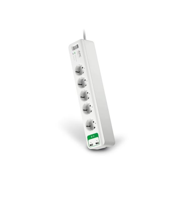 Разклонител APC Essential SurgeArrest 5, 5 гнезда, 2 x USB 2.4A, 230V ,Бутон вкл/изкл, 1.8m, Бял