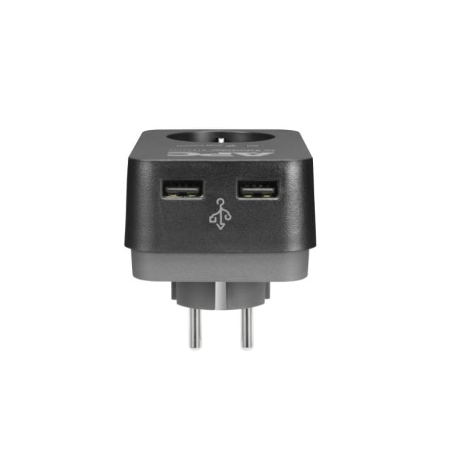 Разклонител APC Essential SurgeArrest (PME1WU2B-GR), 1 гнездо, 2x USB, защита от токови удари, Черен