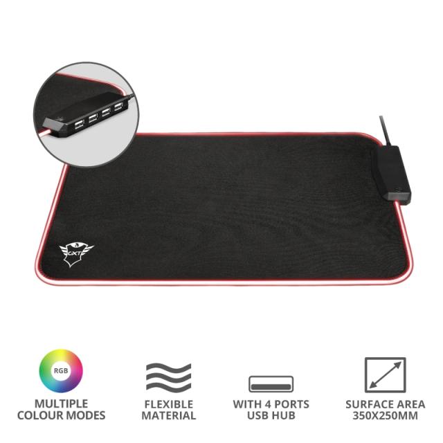 Подложка за мишка TRUST GXT 765 Glide-Flex XXL RGB Flexible Mouse Pad HUB