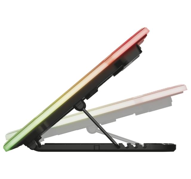 Охлаждаща поставка за лаптоп Trust GXT 1126 Aura, за лаптопи до 17", 1x 200mm вентилатор, RGB подсветка, черна