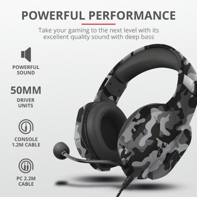 Слушалки TRUST GXT 323K Carus Gaming Headset Black Camo