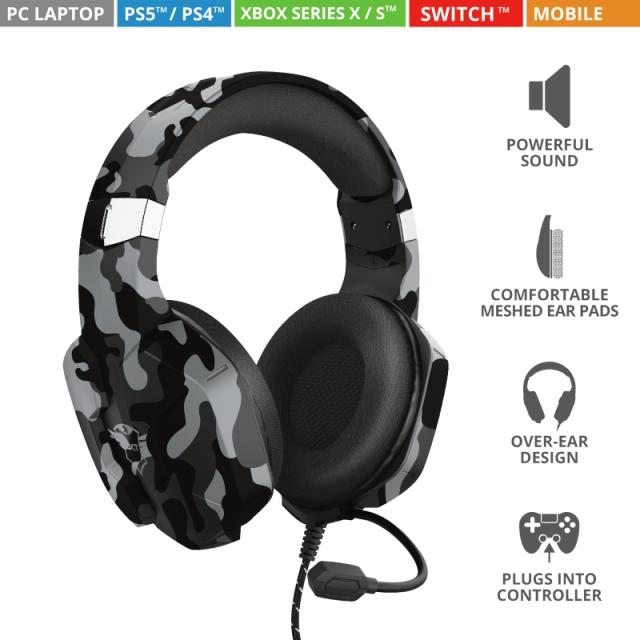 Слушалки TRUST GXT 323K Carus Gaming Headset Black Camo