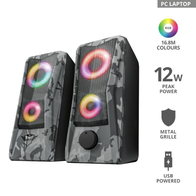 Тонколони Trust GXT 606 Javv RGB, 6W RMS, 3.5 mm jack, USB, черни