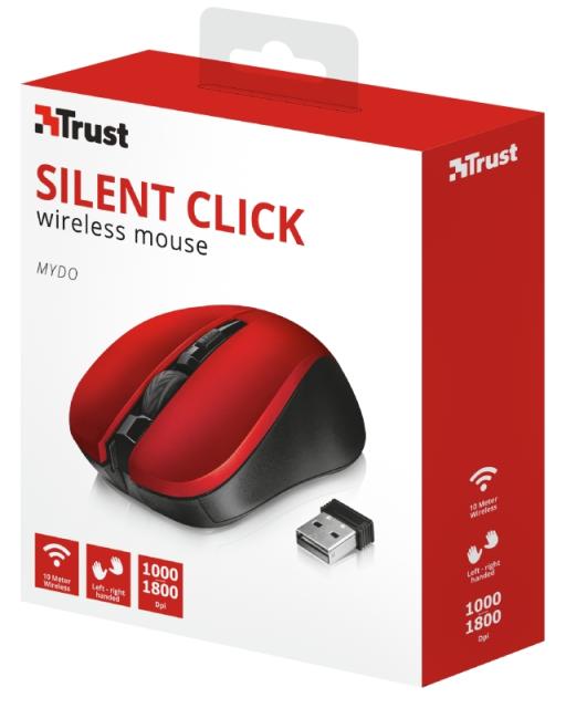 Мишка Trust Mydo Silent, оптична (1800 dpi), Wireless, червена