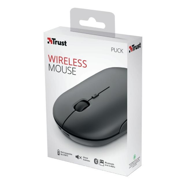 Мишка TRUST Puck Bluetooth/Wireless, Rechargeable, черен