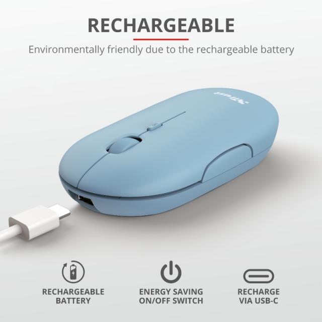 Мишка TRUST Puck Bluetooth/Wireless, Rechargeable, син