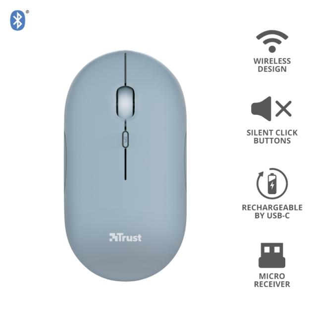 Мишка TRUST Puck Bluetooth/Wireless, Rechargeable, син