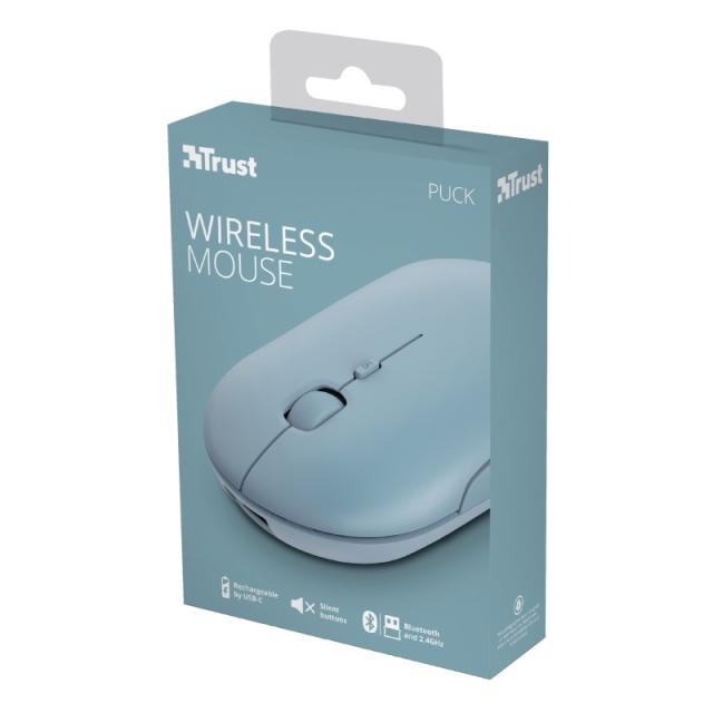 Мишка TRUST Puck Bluetooth/Wireless, Rechargeable, син