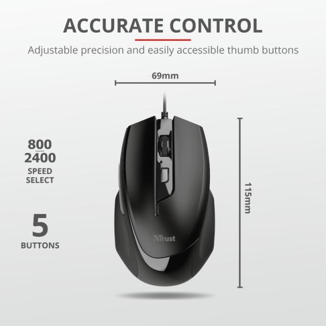 Мишка TRUST Voca Comfort Mouse, черен