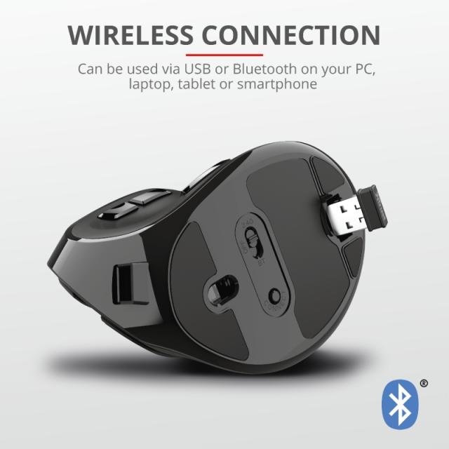 Мишка TRUST Voxx Ergonomic Wireless, черен