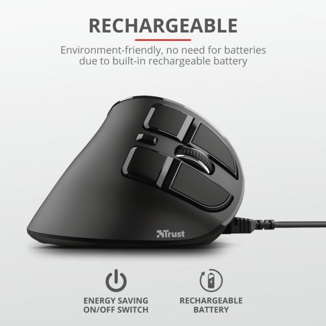 Мишка TRUST Voxx Ergonomic Wireless, черен