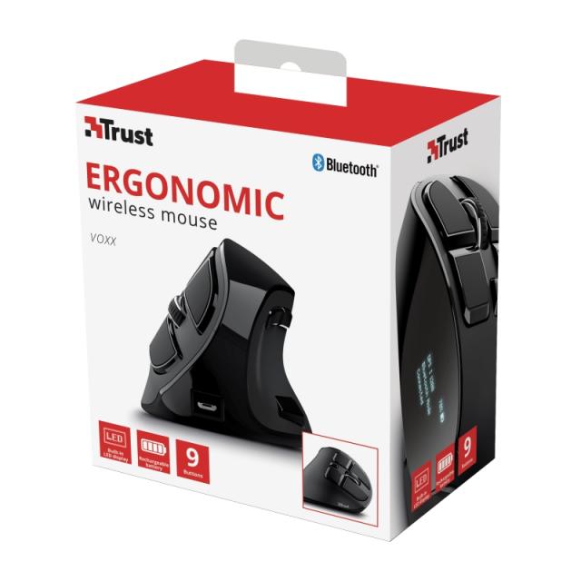 Мишка TRUST Voxx Ergonomic Wireless, черен