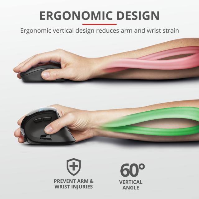 Мишка TRUST Voxx Ergonomic Wireless, черен