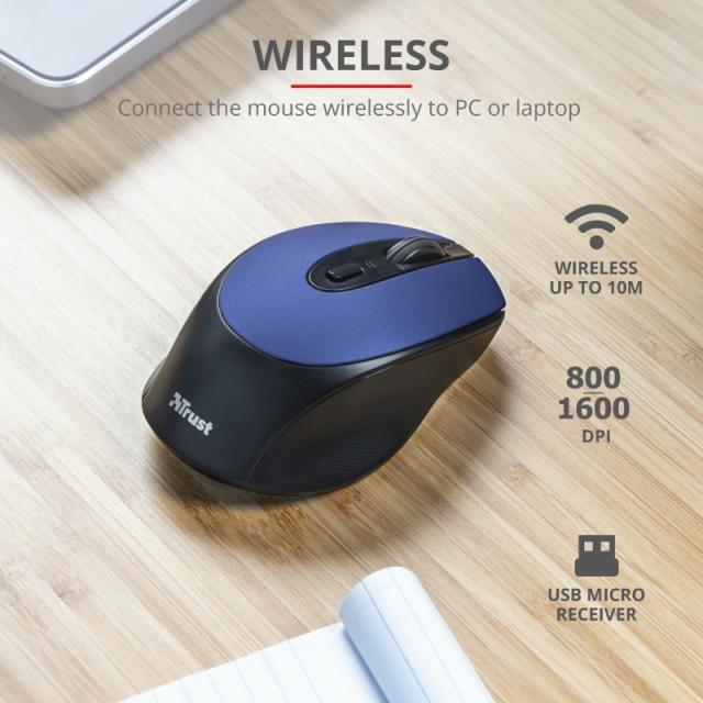 Мишка TRUST Zaya Wireless, син