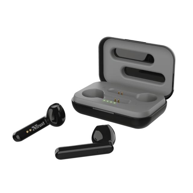Слушалки Trust Primo Touch Bluetooth, микрофон, с кутия за зареждане, Черен
