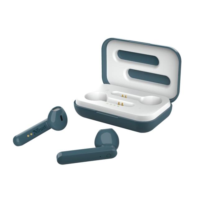 Слушалки Trust Primo Touch Bluetooth, микрофон, с кутия за зареждане, Сини