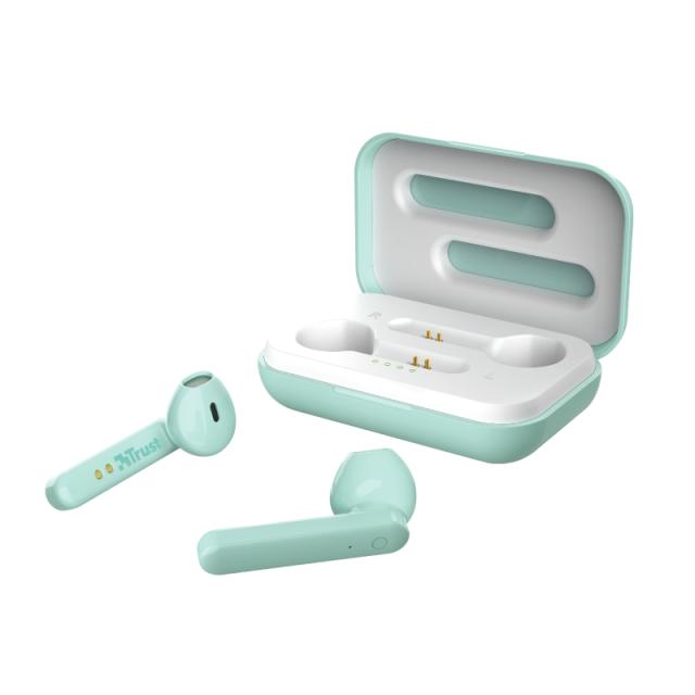 Слушалки Trust Primo Touch Bluetooth, микрофон, с кутия за зареждане, Зелени