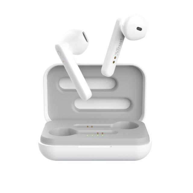 Слушалки Trust Primo Touch Bluetooth, микрофон, с кутия за зареждане, Бял