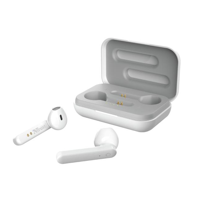 Слушалки Trust Primo Touch Bluetooth, микрофон, с кутия за зареждане, Бял