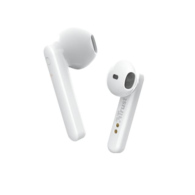 Слушалки Trust Primo Touch Bluetooth, микрофон, с кутия за зареждане, Бял